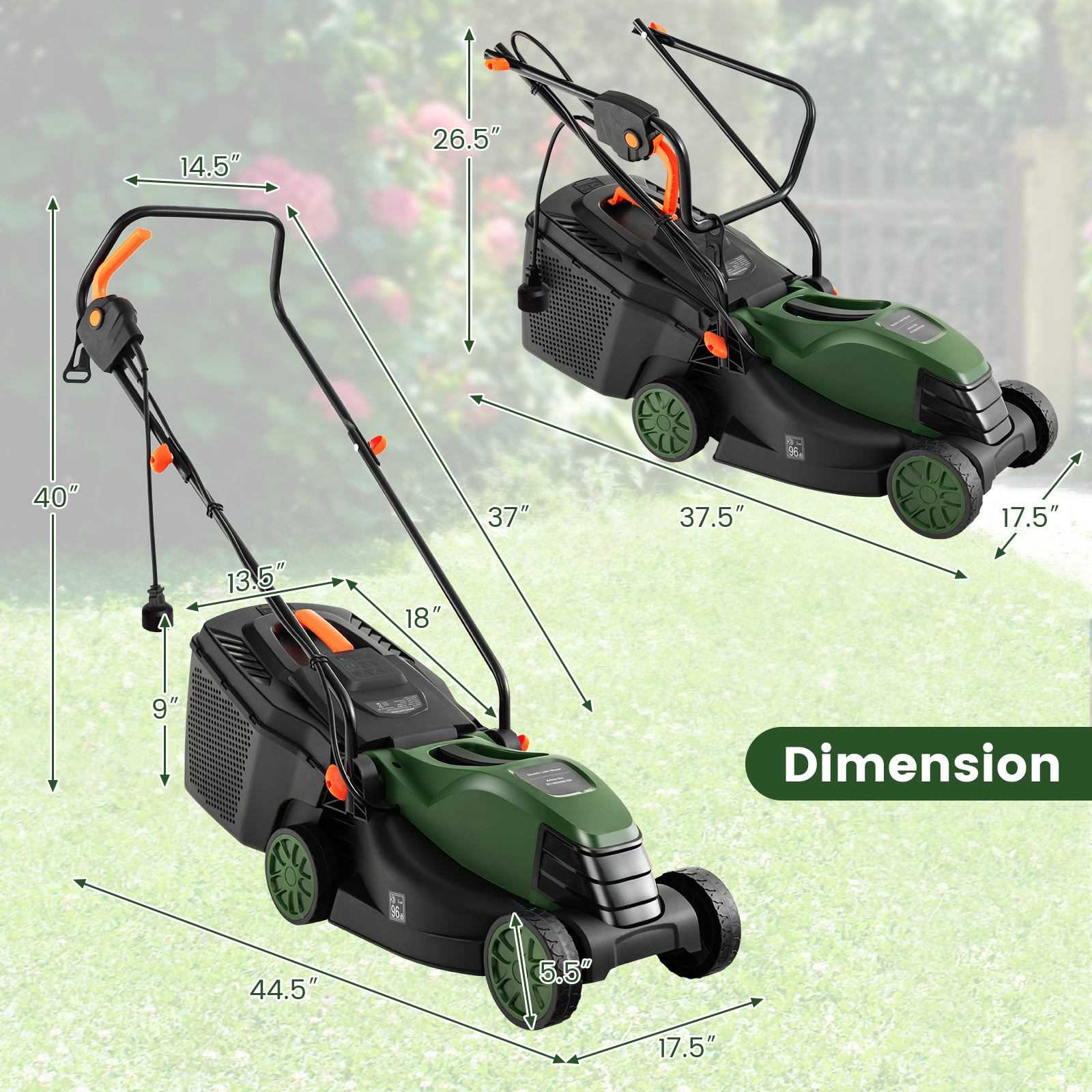 12-AMP 13.5 Inch Adjustable Electric Corded Lawn Mower with Collection Box, Green Lawn Care Tools at Gallery Canada