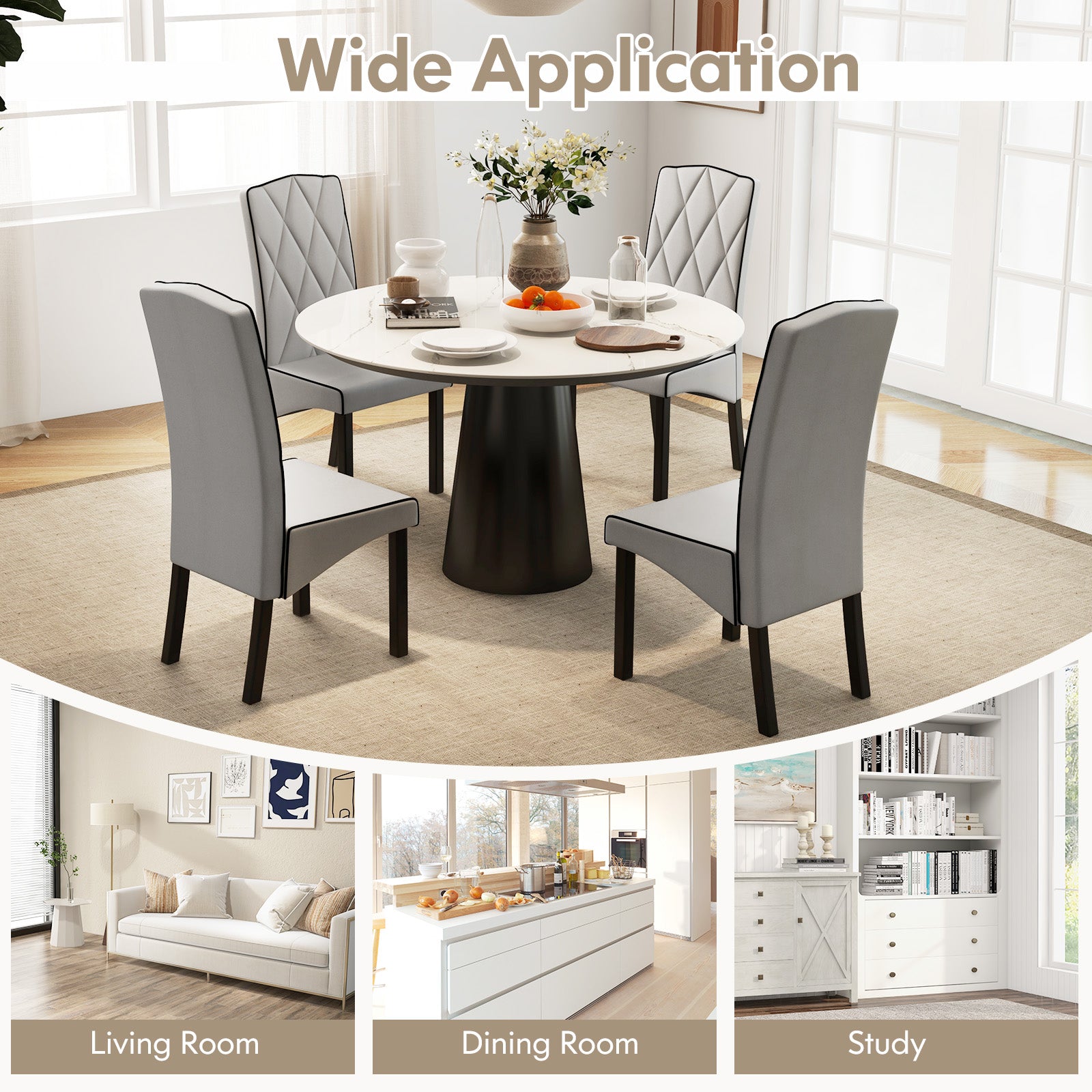 Modern Dining Chair with High Backrest High-density Sponge Cushion, Light Gray Dining Chairs at Gallery Canada