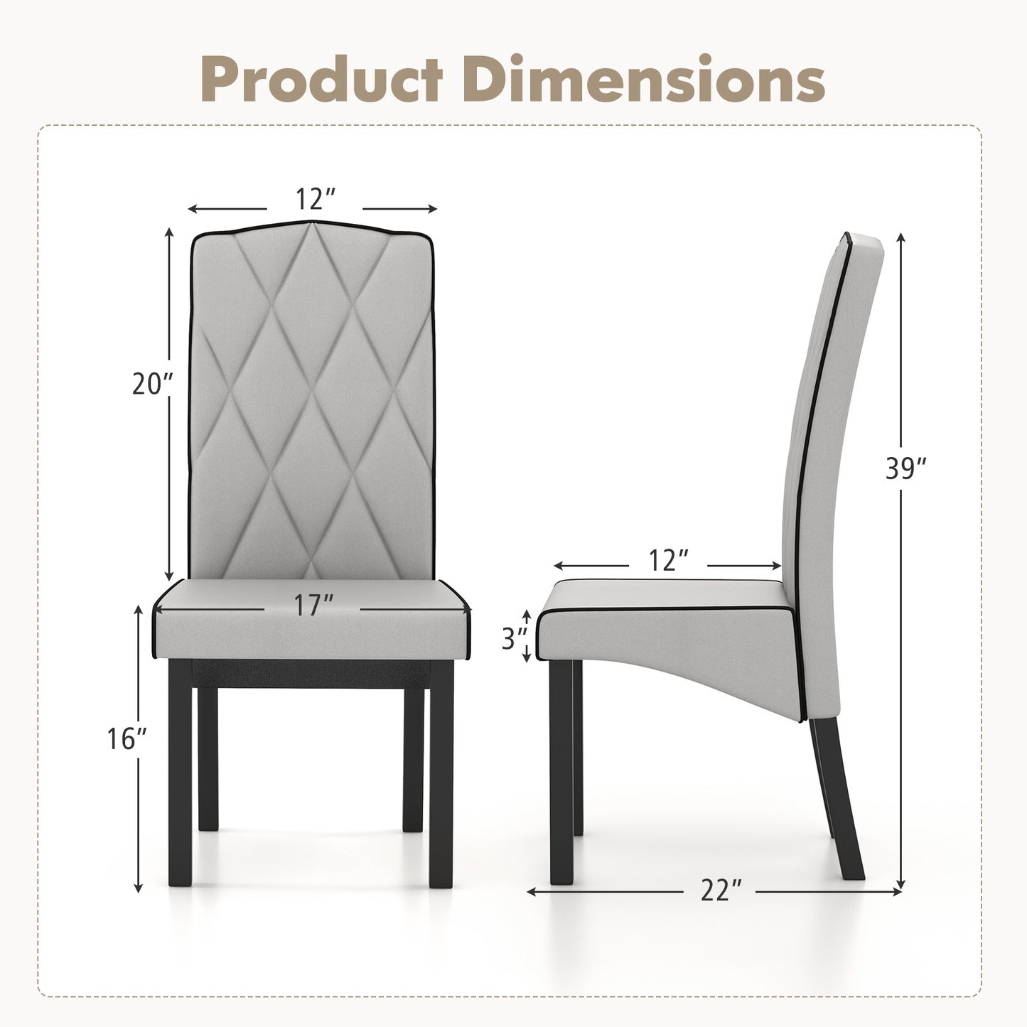 Modern Dining Chair with High Backrest High-density Sponge Cushion, Light Gray Dining Chairs at Gallery Canada