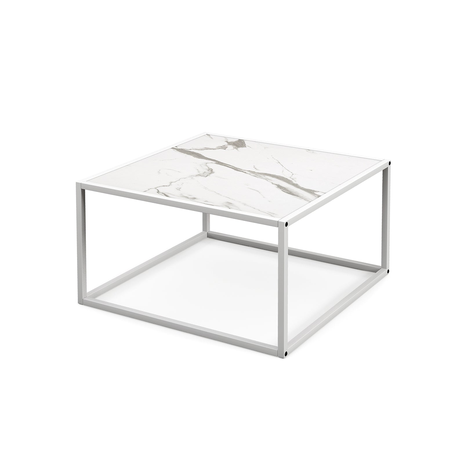 Glass Square Coffee Table, Metal Frame, White Coffee Tables White at Gallery Canada