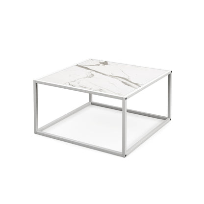 Glass Square Coffee Table, Metal Frame, White Coffee Tables White at Gallery Canada