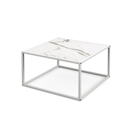 Glass Square Coffee Table, Metal Frame, White Coffee Tables White at Gallery Canada