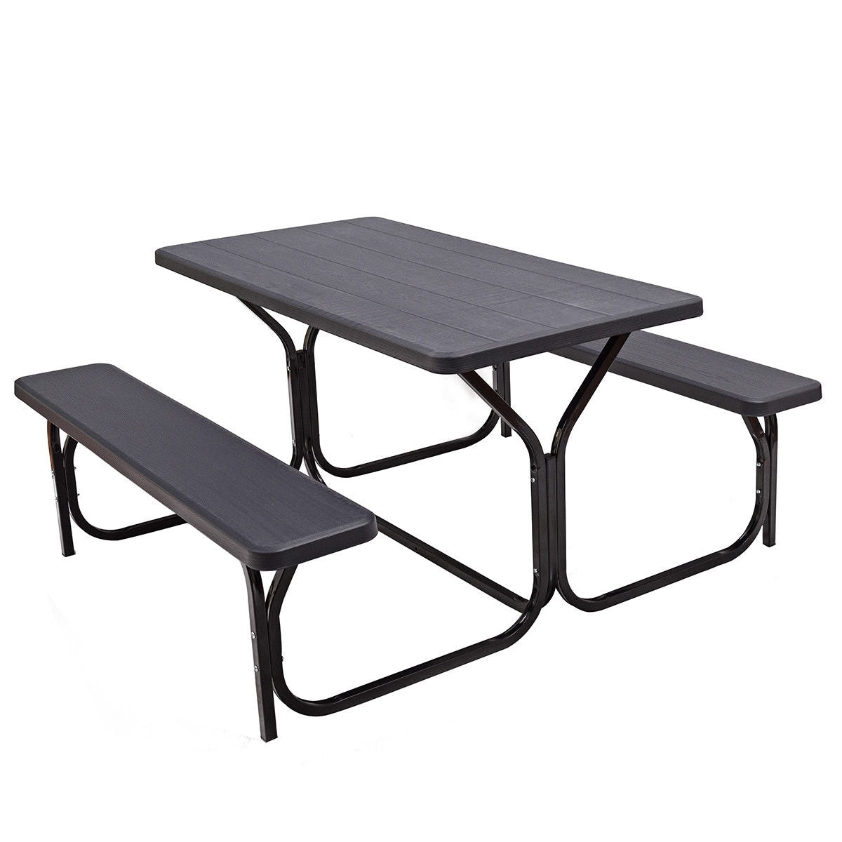 Outdoor Picnic Table Bench Set, Metal Base, Black