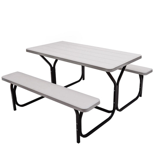 Outdoor Picnic Table Bench Set, White Picnic Tables White at Gallery Canada