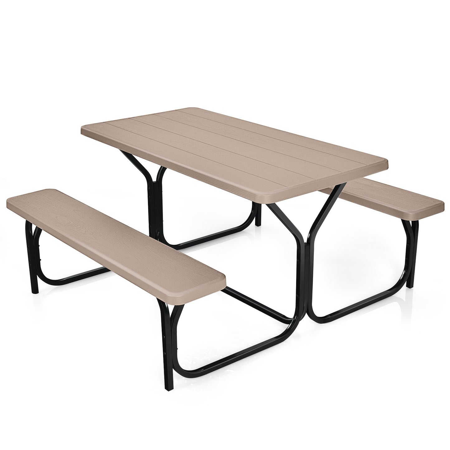 Outdoor Picnic Table Bench Set, Metal Base, Coffee Picnic Tables at Gallery Canada