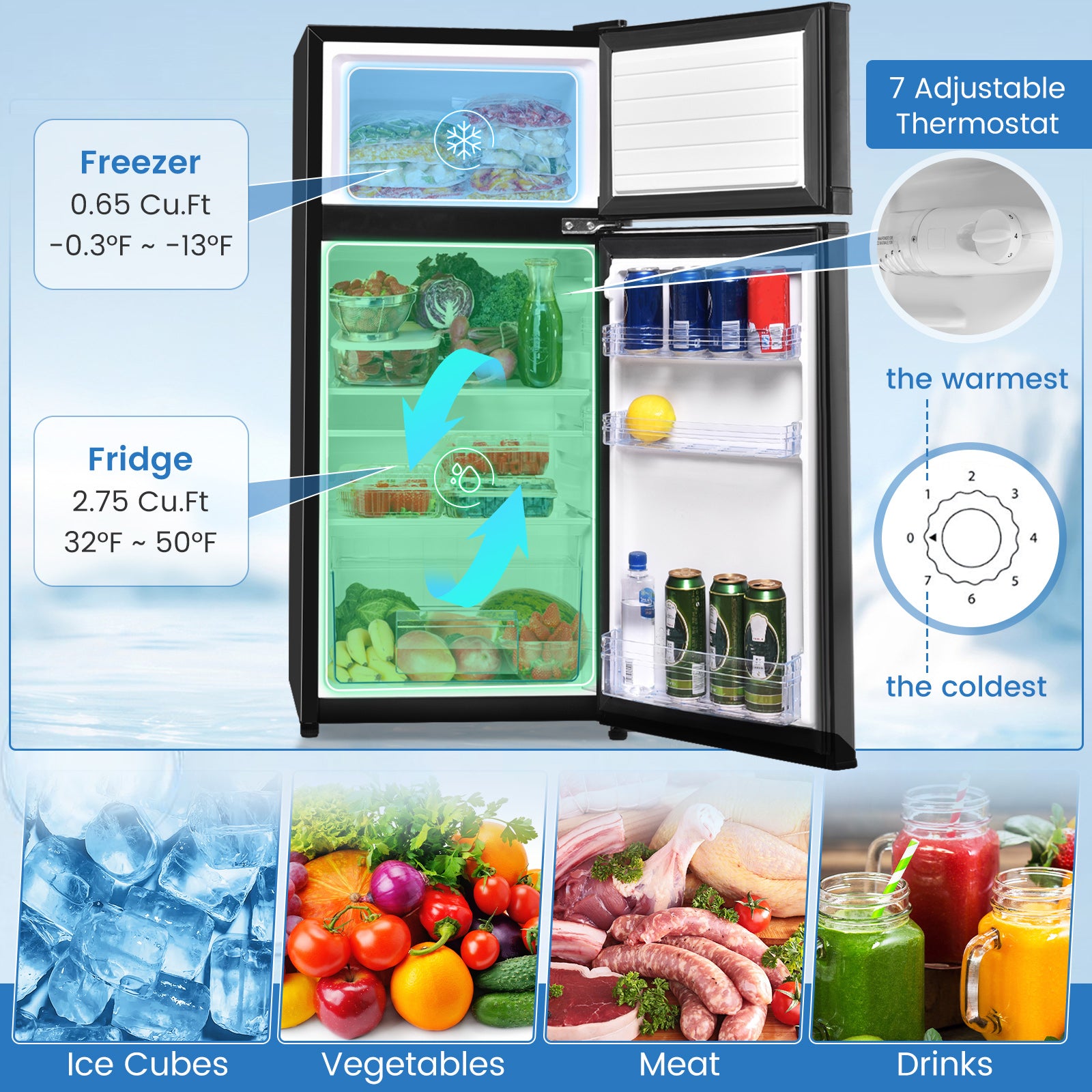 Compact Refrigerator, 2 Doors, Cold-Rolled Sheet, Black Refrigerators at Gallery Canada