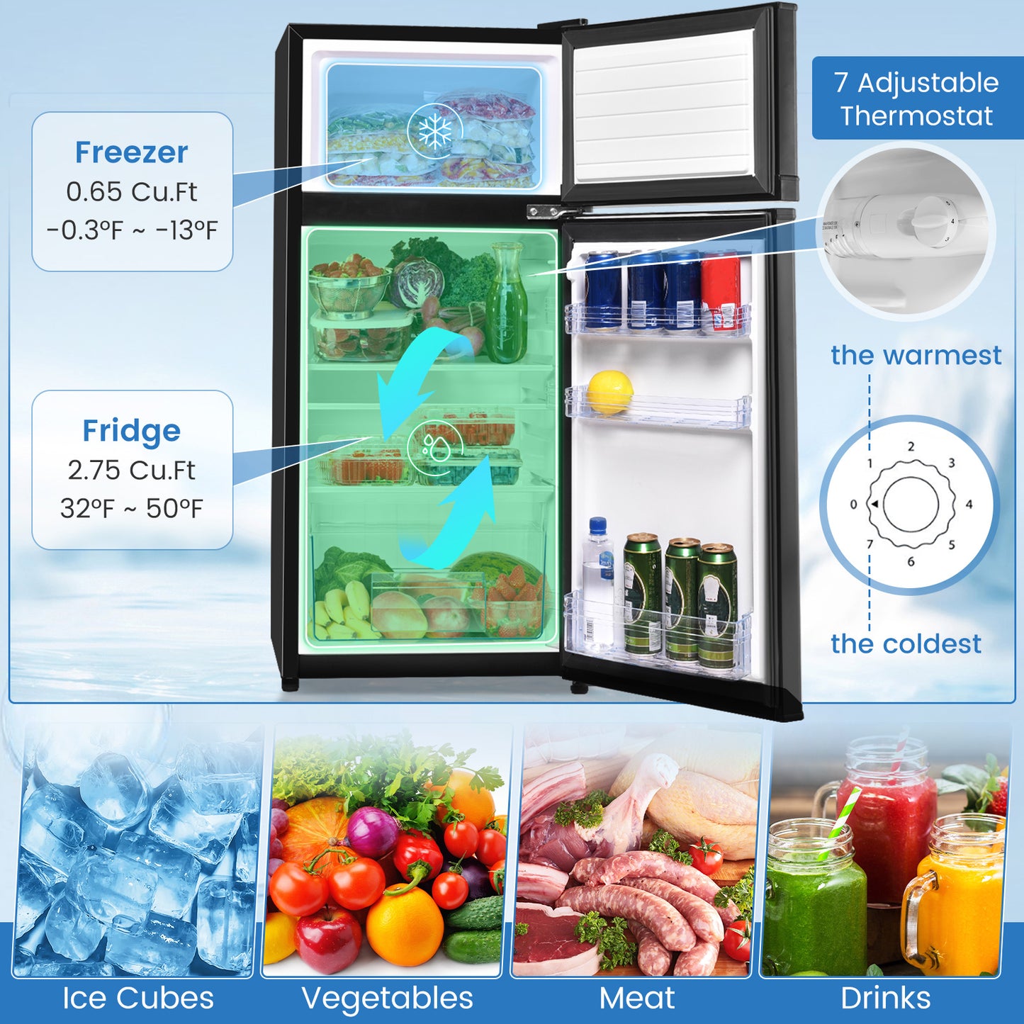 Compact Refrigerator, 2 Doors, Cold-Rolled Sheet, Black Refrigerators at Gallery Canada