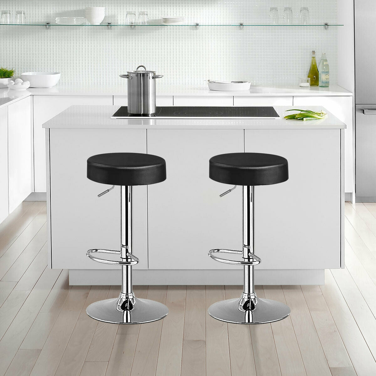 1 PC Round Bar Stool Adjustable Swivel Pub Chair, Black Bar Stools at Gallery Canada