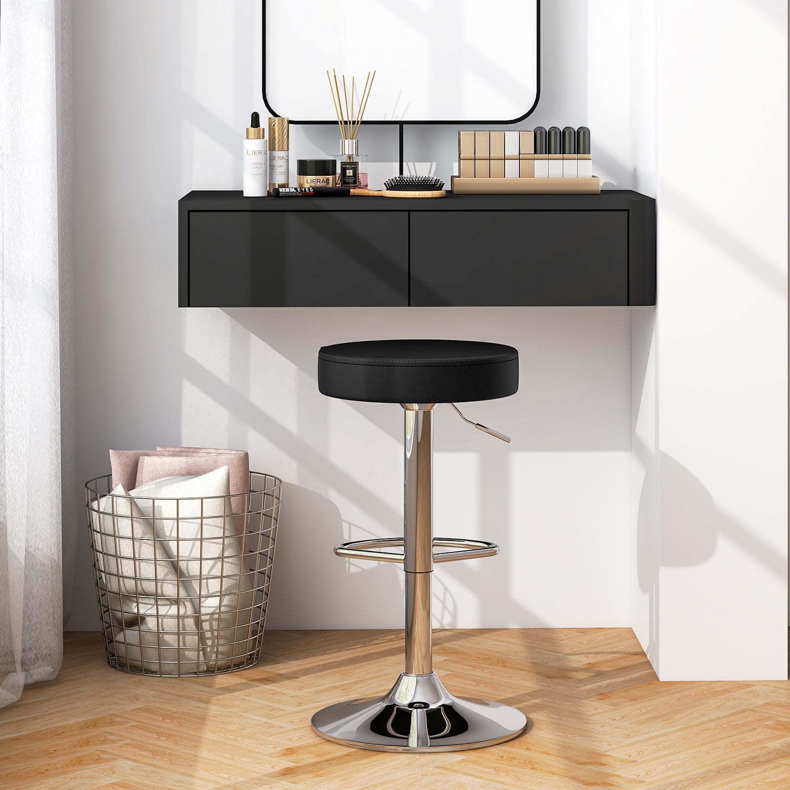 1 PC Round Bar Stool Adjustable Swivel Pub Chair, Black Bar Stools at Gallery Canada