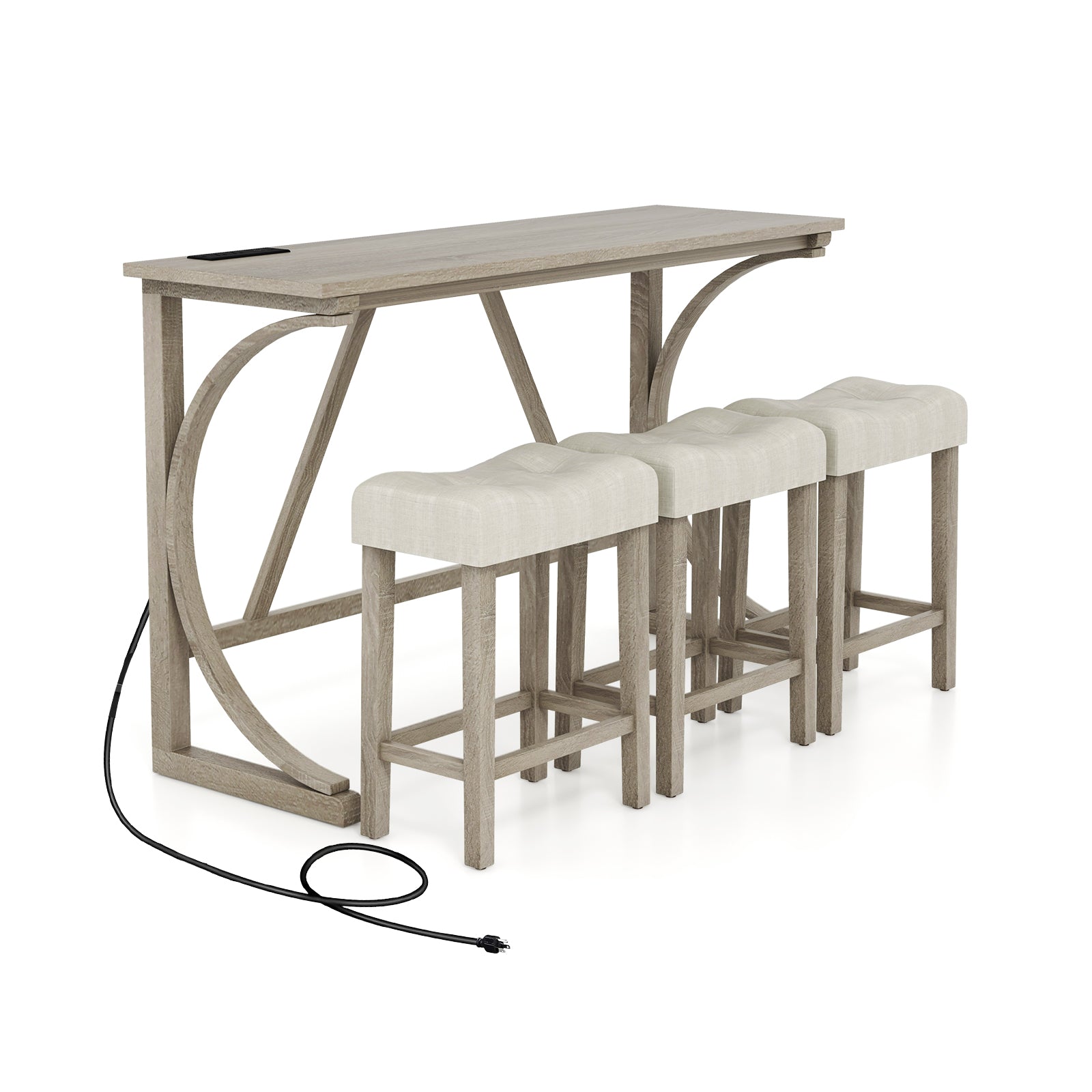 4-Piece Bar Table Set With Power Outlet, Upholstered Stools, Grey And Beige Dining Room Sets at Gallery Canada