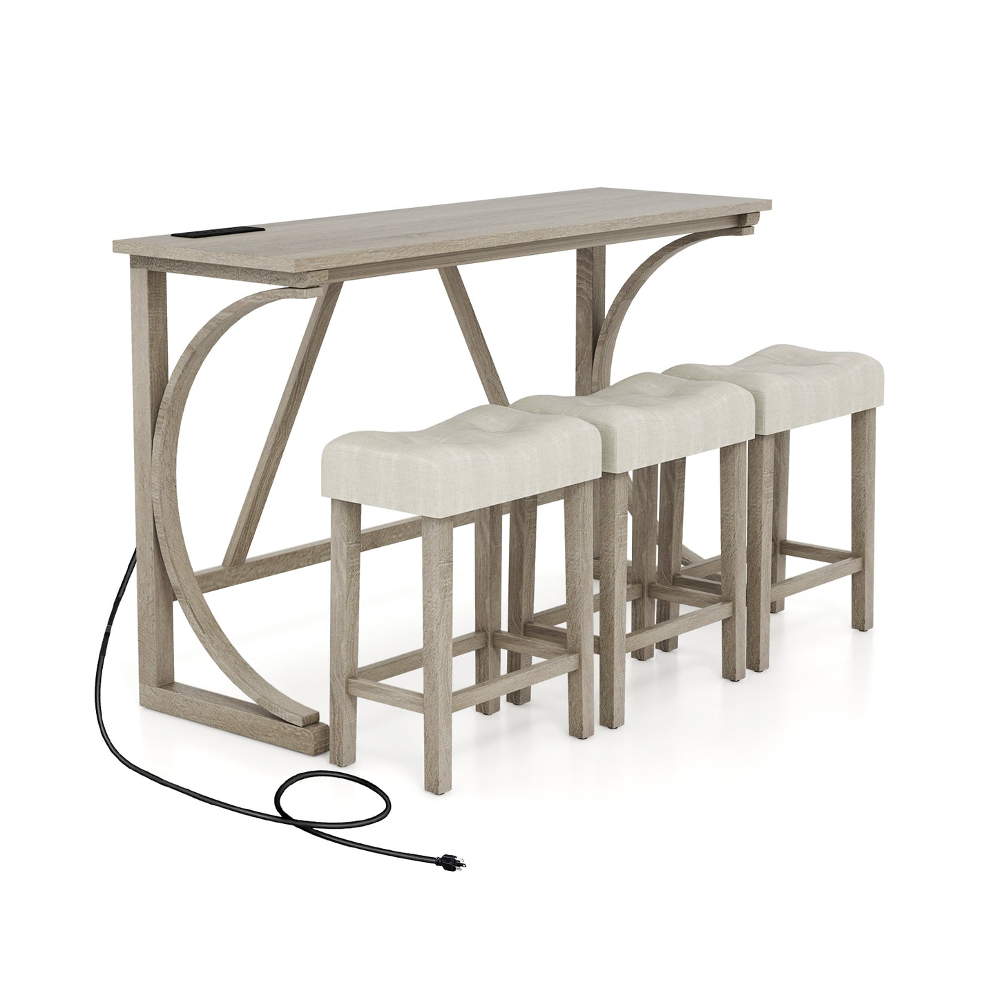 4-Piece Bar Table Set With Power Outlet, Upholstered Stools, Grey And Beige Dining Room Sets at Gallery Canada