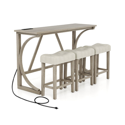 4-Piece Bar Table Set With Power Outlet, Upholstered Stools, Grey And Beige Dining Room Sets at Gallery Canada