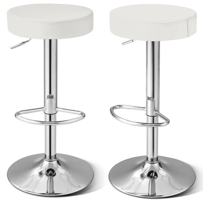 Adjustable Round PU Leather Swivel Barstool, Set of 2, Chrome Footrest, White Bar Stools White at Gallery Canada