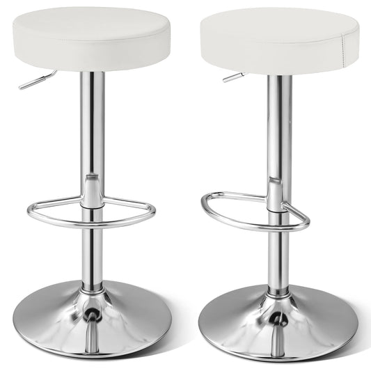Adjustable Round PU Leather Swivel Barstool, Set of 2, Chrome Footrest, White Bar Stools White at Gallery Canada