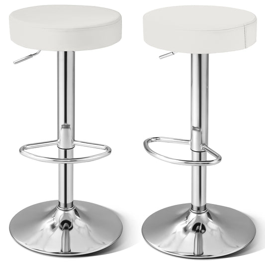 Adjustable Round PU Leather Swivel Barstool, Set of 2, Chrome Footrest, White Bar Stools White at Gallery Canada