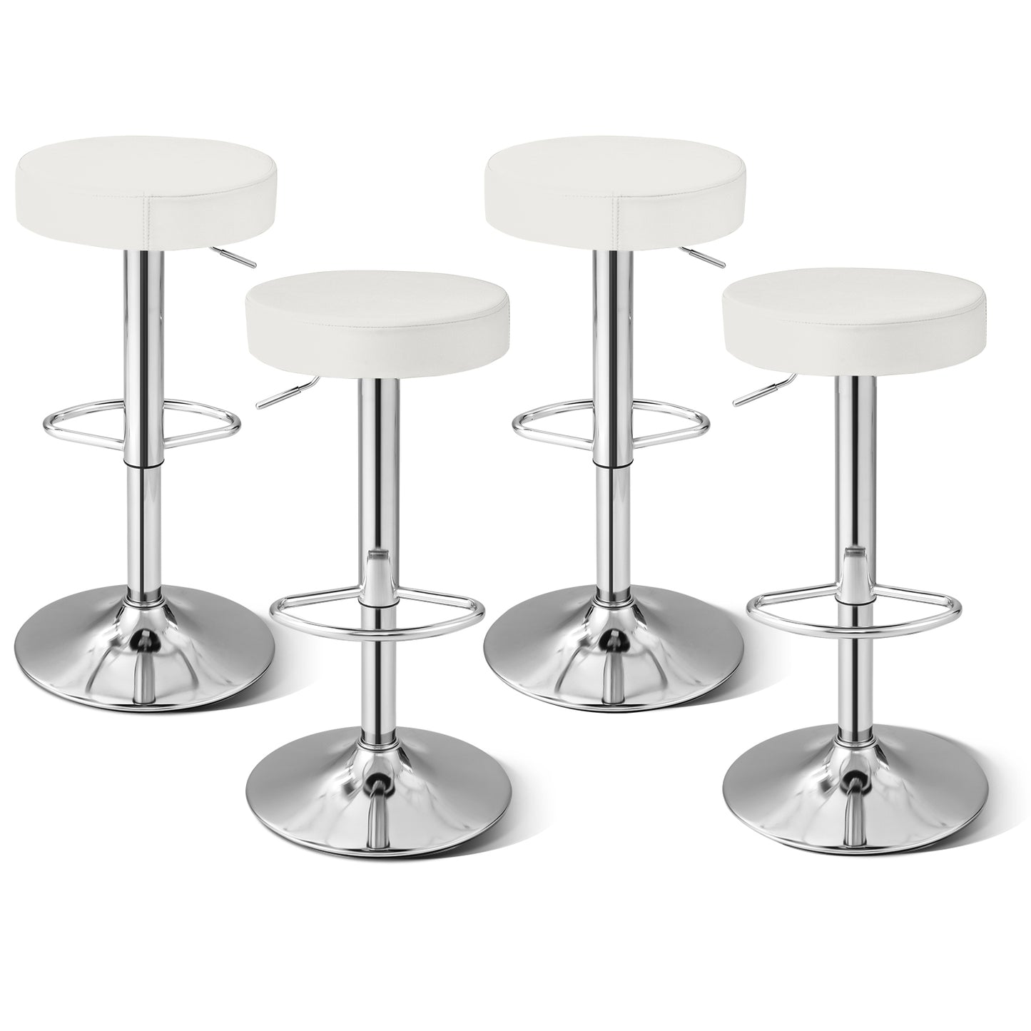 Set of 2 Adjustable Round PU Leather Swivel Barstool with Chrome Footrest, White Bar Stools at Gallery Canada
