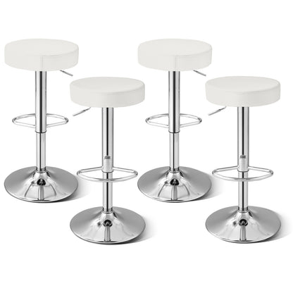Set of 2 Adjustable Round PU Leather Swivel Barstool with Chrome Footrest, White Bar Stools at Gallery Canada