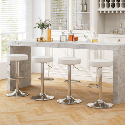 Set of 2 Adjustable Round PU Leather Swivel Barstool with Chrome Footrest, White Bar Stools at Gallery Canada