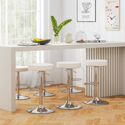 Set of 2 Adjustable Round PU Leather Swivel Barstool with Chrome Footrest, White Bar Stools at Gallery Canada