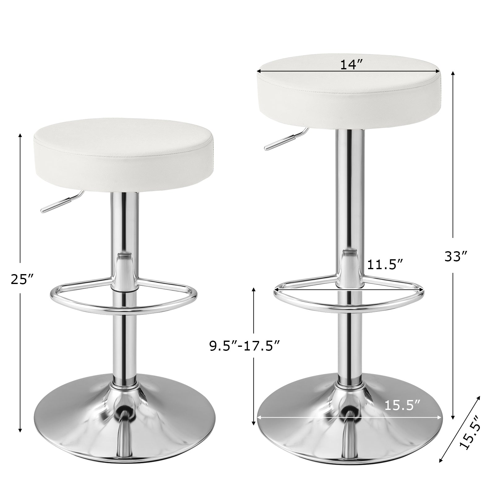 Set of 2 Adjustable Round PU Leather Swivel Barstool with Chrome Footrest, White Bar Stools at Gallery Canada
