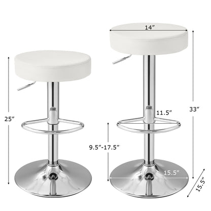 Set of 2 Adjustable Round PU Leather Swivel Barstool with Chrome Footrest, White Bar Stools at Gallery Canada