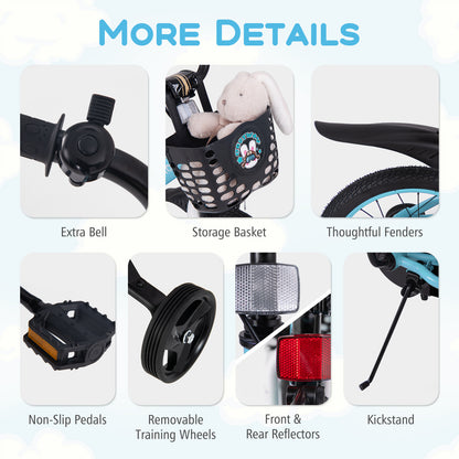 18 Inch Kids Bike with Adjustable Handlebar and Saddle for 4-8 Years Old-18 inches, Blue Kids Bike at Gallery Canada