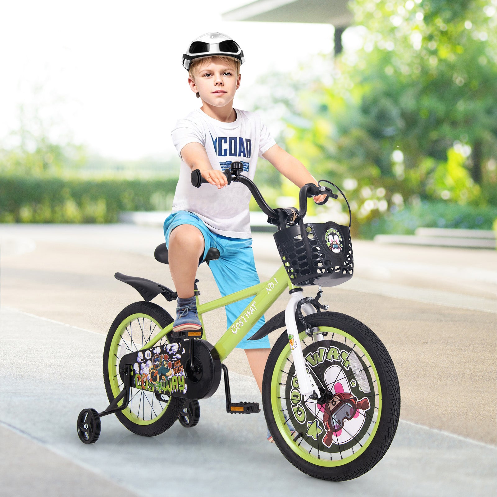 18 Inch Kids Bike Adjustable with Detachable Training Wheels for 4-8 Years Old-18 inches, Green Kids Bike at Gallery Canada