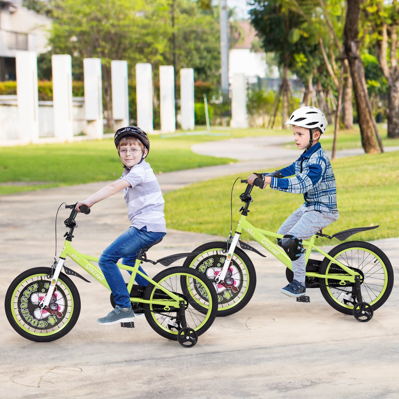 18 Inch Kids Bike Adjustable with Detachable Training Wheels for 4-8 Years Old-18 inches, Green Kids Bike at Gallery Canada