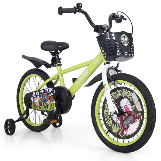 18 Inch Kids Bike, Adjustable With Training Wheels, For 4-8 Years, Green Kids Bike Green at Gallery Canada