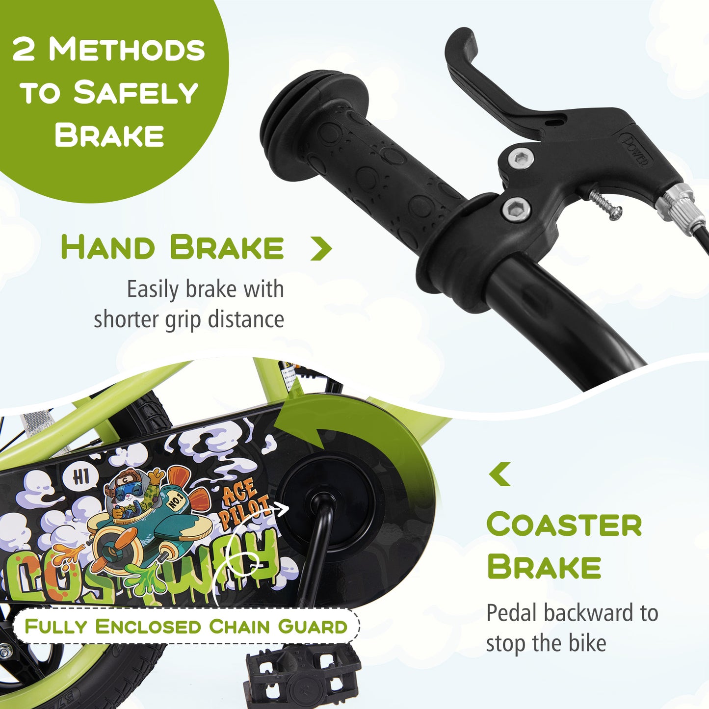 18 Inch Kids Bike Adjustable with Detachable Training Wheels for 4-8 Years Old-18 inches, Green Kids Bike at Gallery Canada