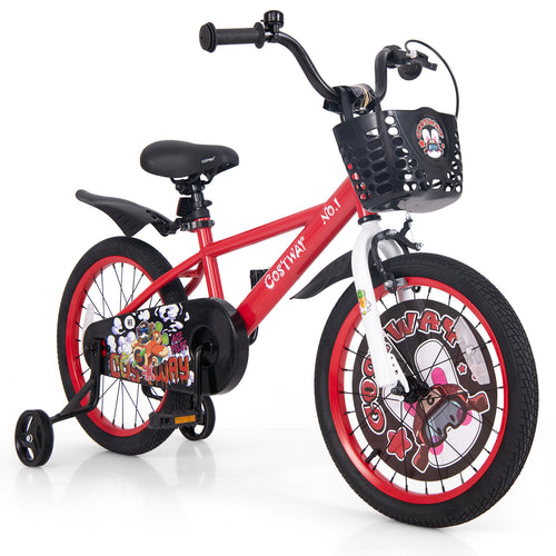 18 Inch Kids Bike Adjustable with Storage Basket and Double Brake for 4-8 Years Old-18 inches, Red