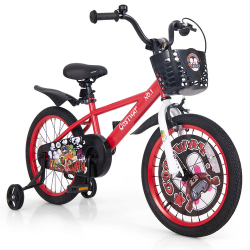 Kids Bike, 18 Inches, Adjustable With Storage Basket, Double Brake, Red