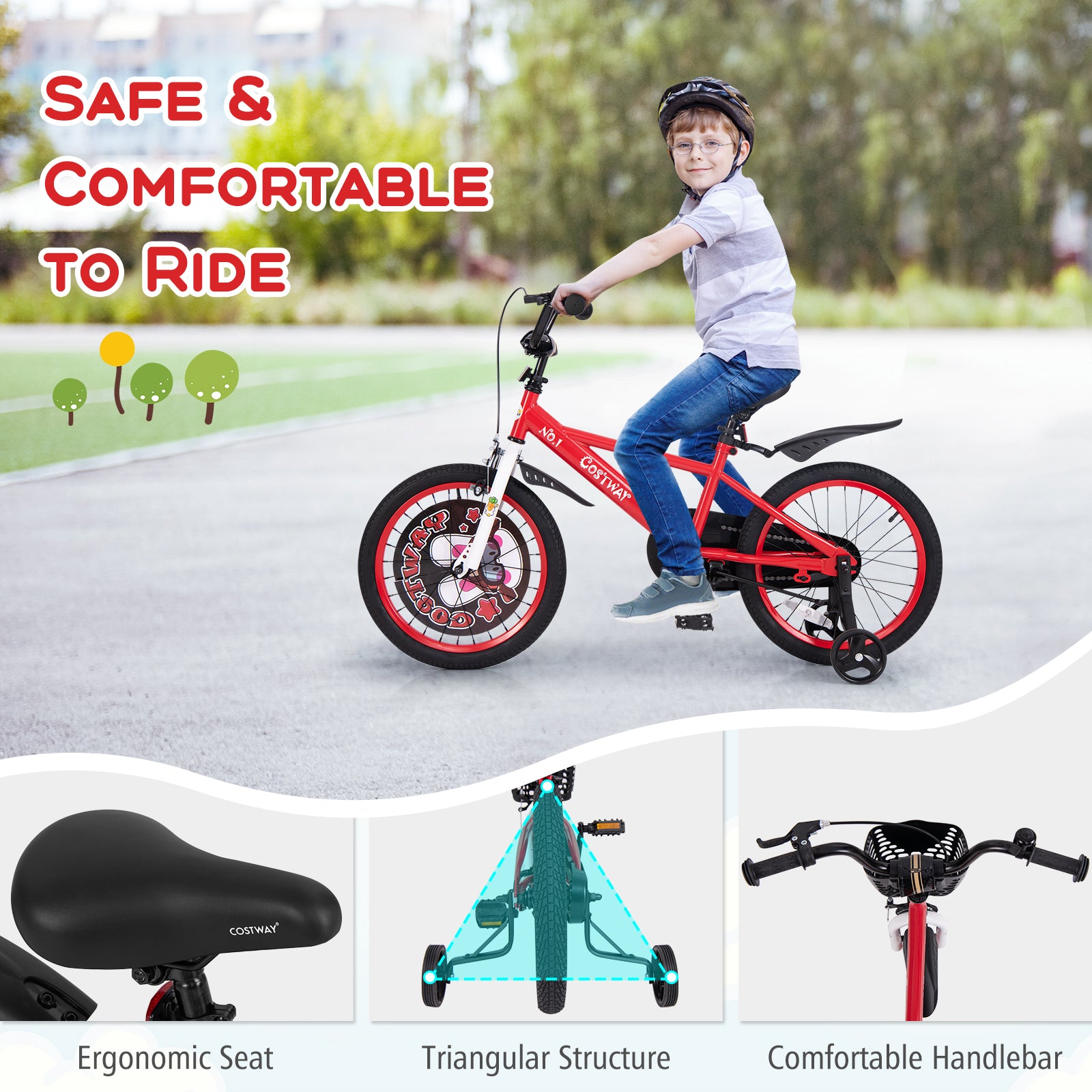 18 Inch Kids Bike Adjustable with Storage Basket and Double Brake for 4-8 Years Old-18 inches, Red Kids Bike at Gallery Canada