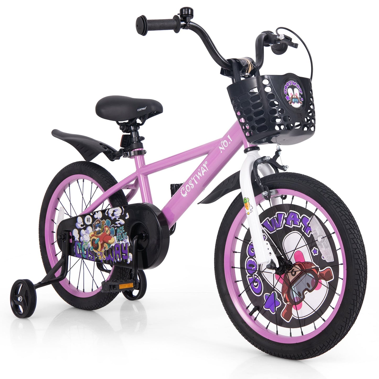 Vélo pour enfants 18 pouces, 4-8 ans, guidon réglable, violet