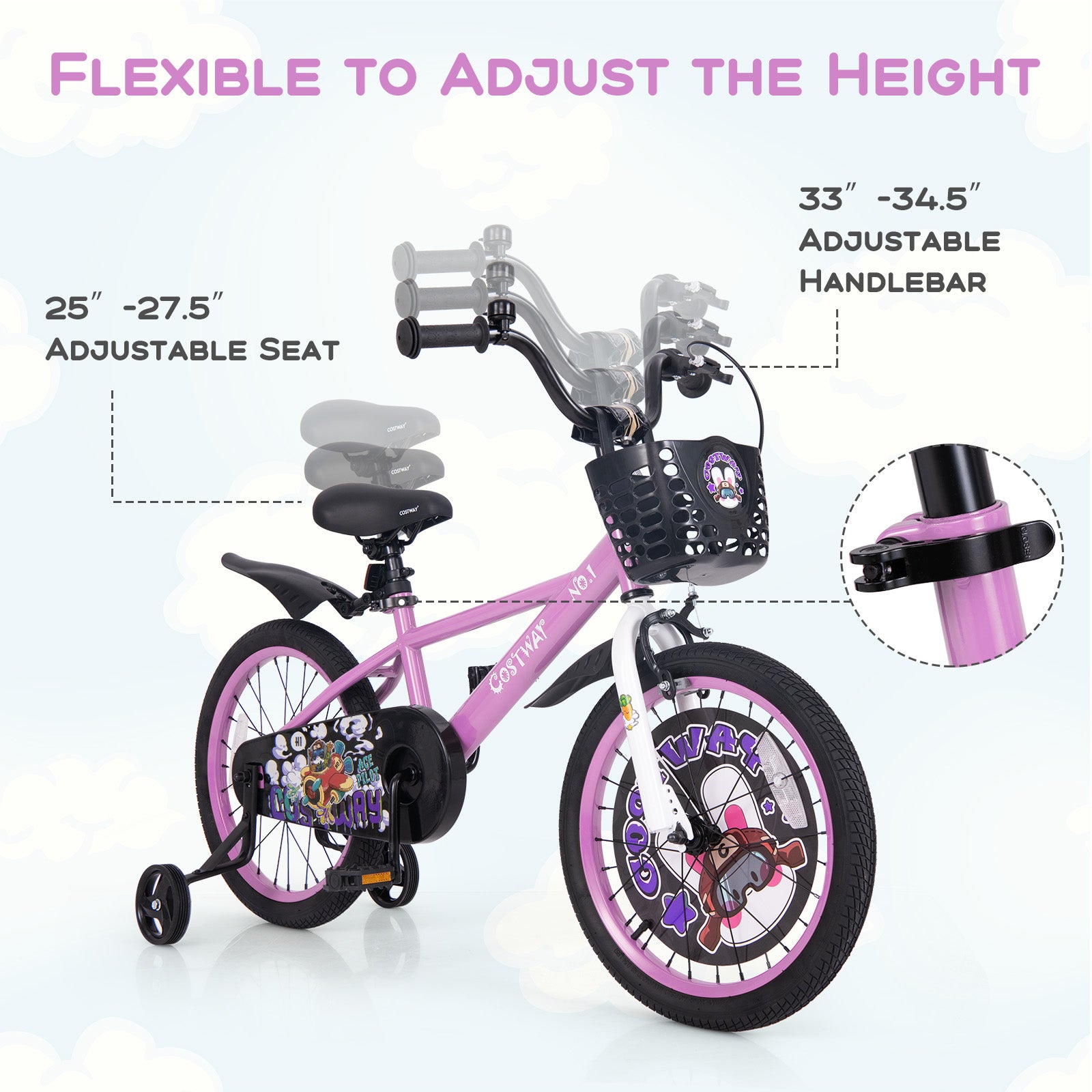 18 Inch Kids Bike for 4-8 Years Old Sport Bicycle with Adjustable Handlebar and Saddle-18 inches, Purple Kids Bike at Gallery Canada