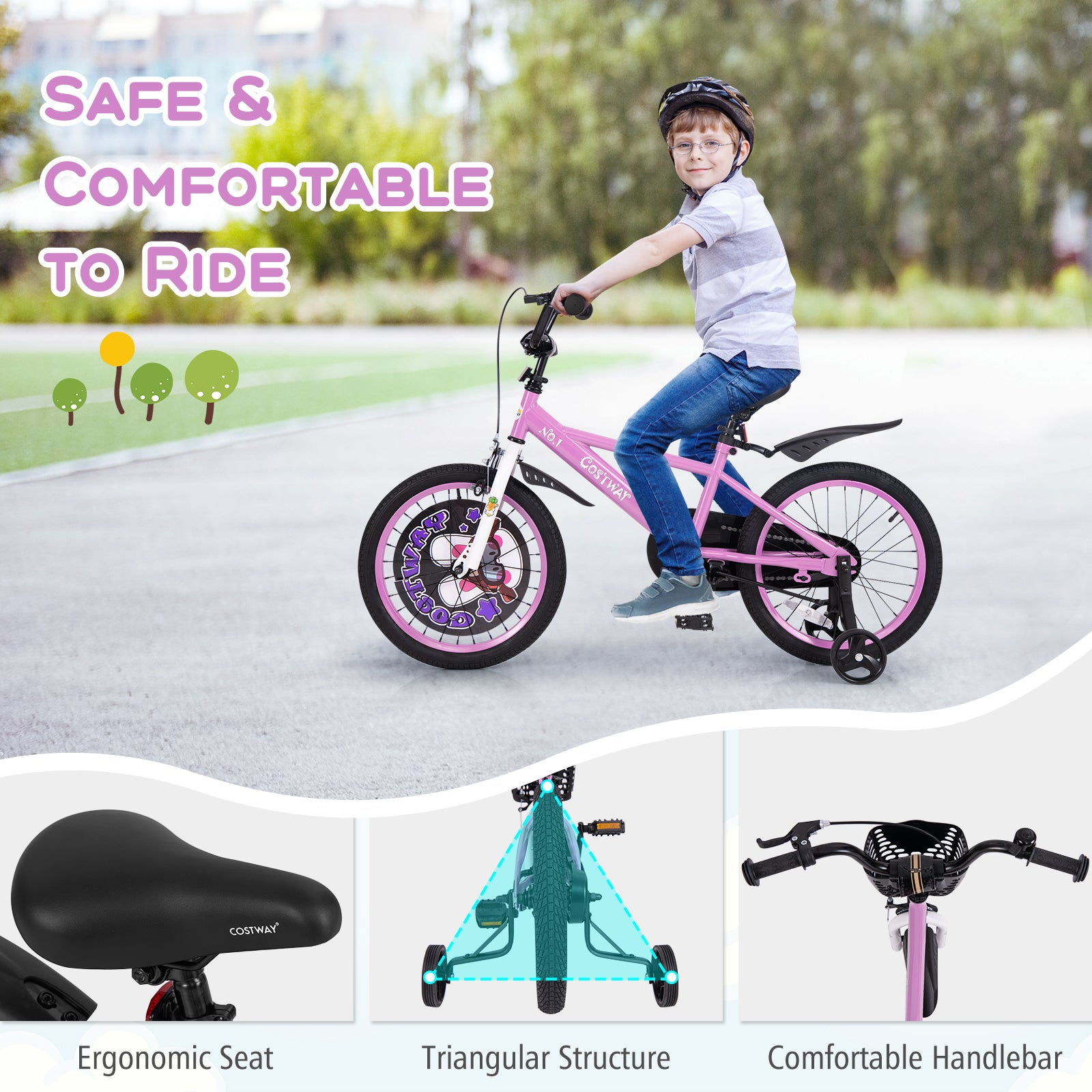 18 Inch Kids Bike for 4-8 Years Old Sport Bicycle with Adjustable Handlebar and Saddle-18 inches, Purple Kids Bike at Gallery Canada