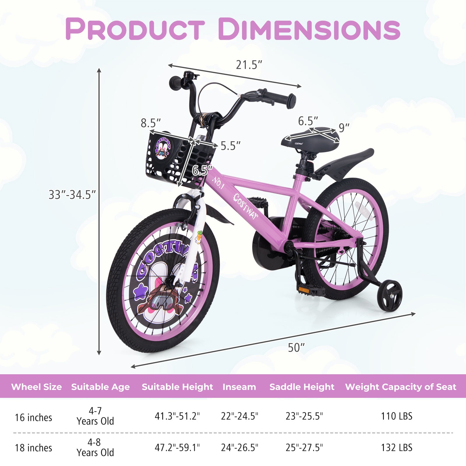 18 Inch Kids Bike for 4-8 Years Old Sport Bicycle with Adjustable Handlebar and Saddle-18 inches, Purple Kids Bike at Gallery Canada