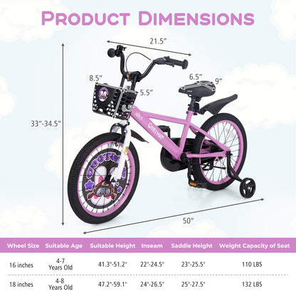 18 Inch Kids Bike for 4-8 Years Old Sport Bicycle with Adjustable Handlebar and Saddle-18 inches, Purple Kids Bike at Gallery Canada