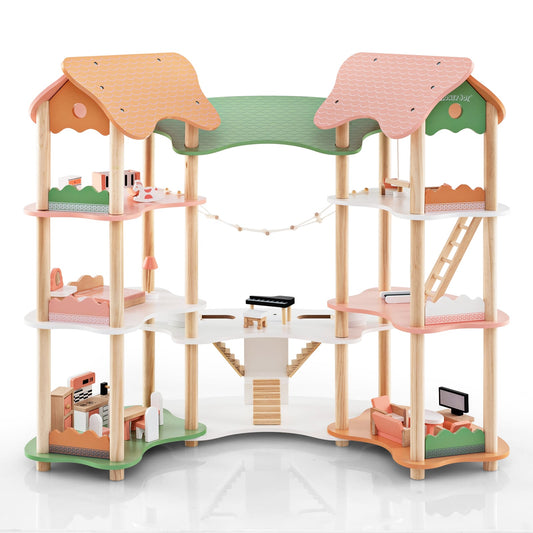 3-Tier Wooden Dollhouse, 32 Accessories, Multicolor Play Tents & Playhouse Multicolor at Gallery Canada