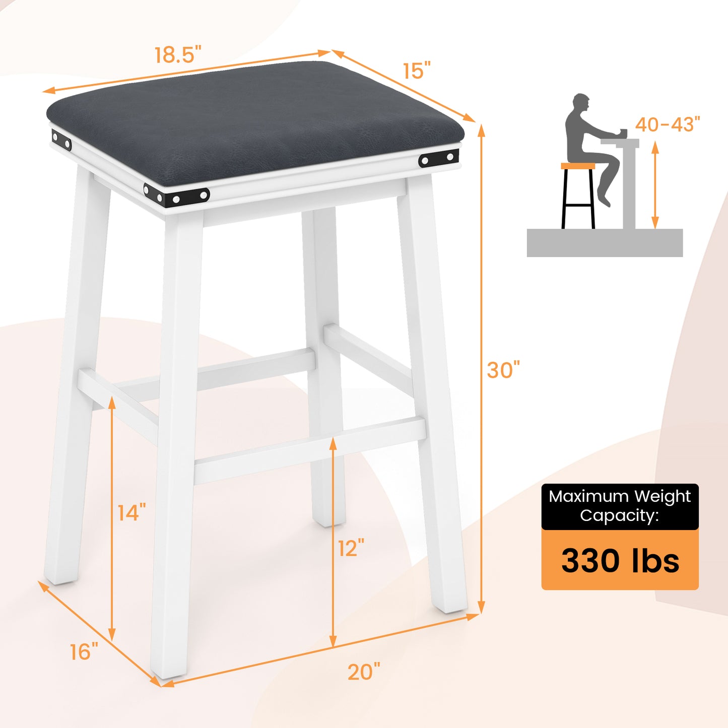Set of 2 24/30 Inch Dining Bar Stool with Acacia Wood Frame-30 inches, White Bar Stools at Gallery Canada