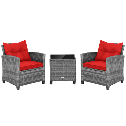 3 Piece Outdoor Wicker Conversation Set, Tempered Glass Tabletop, Red Patio Conversation Sets at Gallery Canada