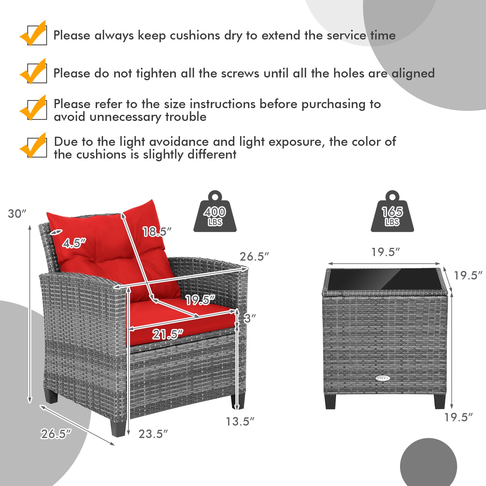 3 Pieces Outdoor Wicker Conversation Set with Tempered Glass Tabletop, Red Patio Conversation Sets at Gallery Canada