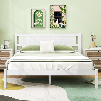 Twin/Full/Queen Size Wood Bed Frame with Headboard and Wooden Slats Support-Queen, White Simple Bed Frame at Gallery Canada