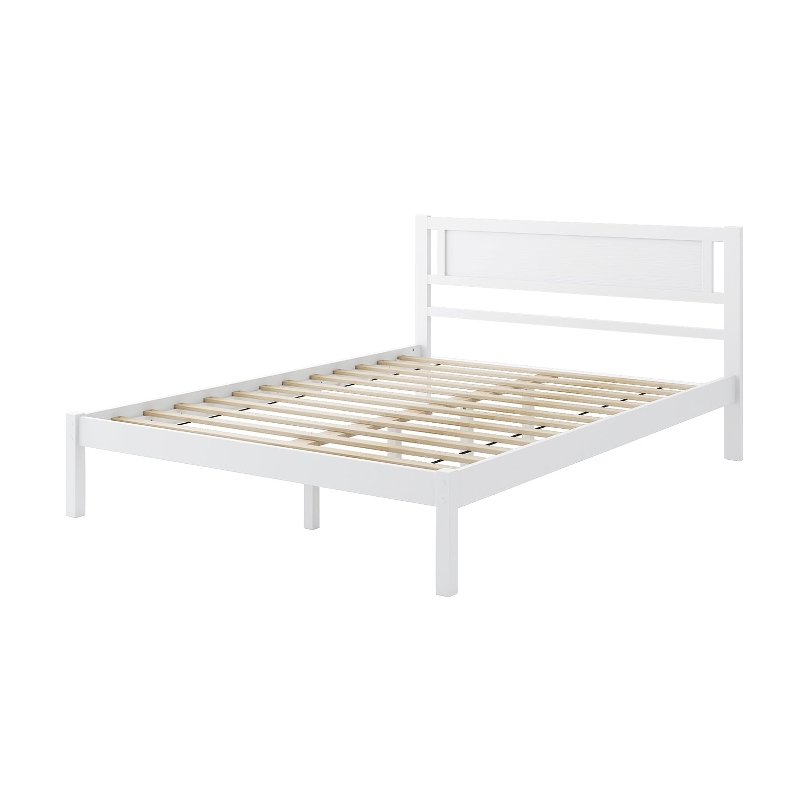 Twin/Full/Queen Size Wood Bed Frame with Headboard and Wooden Slats Support-Queen, White Simple Bed Frame White at Gallery Canada