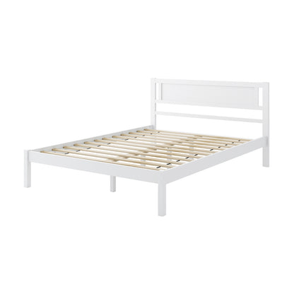 Twin/Full/Queen Size Wood Bed Frame with Headboard and Wooden Slats Support-Queen, White Simple Bed Frame White at Gallery Canada