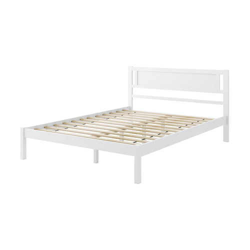 Twin/Full/Queen Size Wood Bed Frame with Headboard and Wooden Slats Support-Queen, White