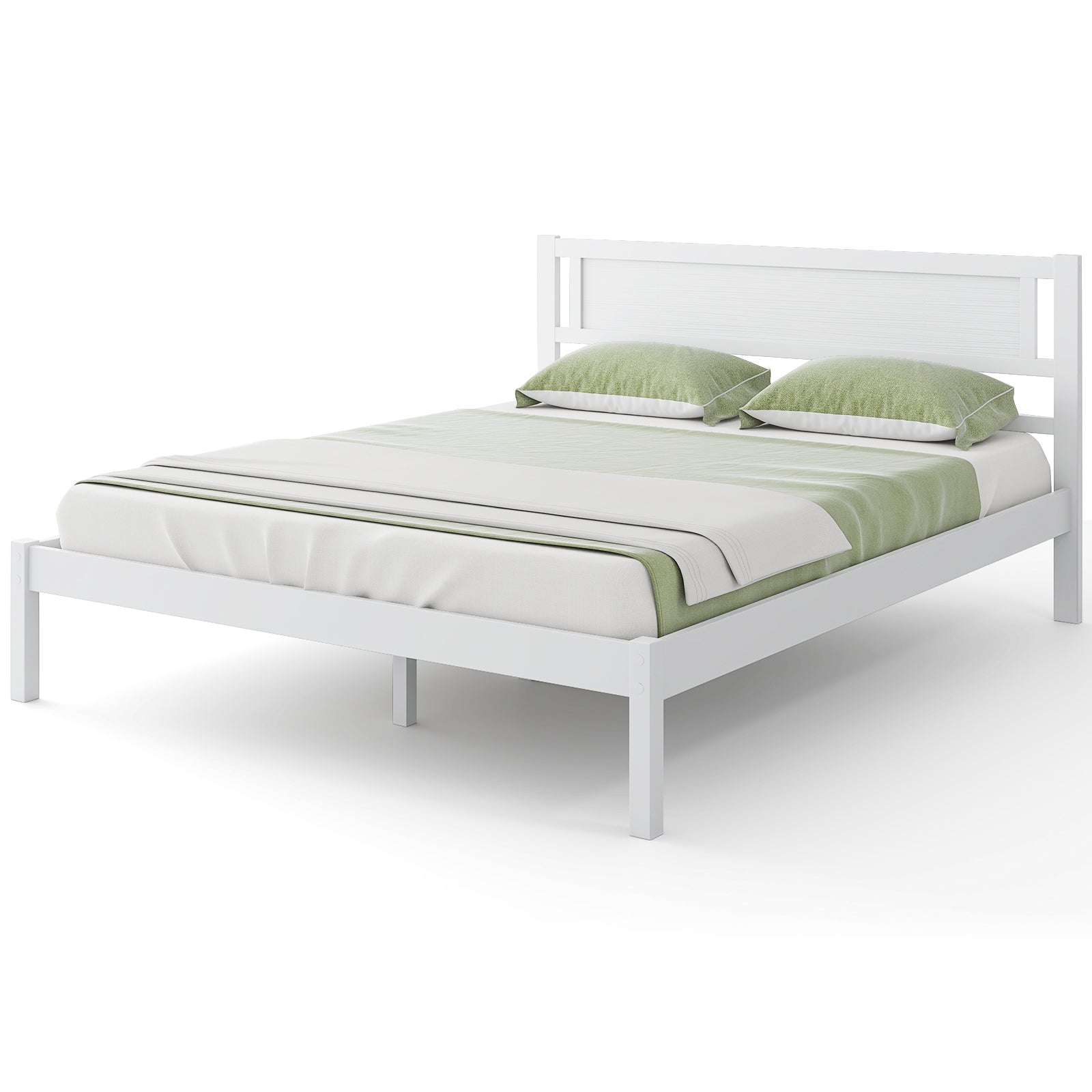 Twin/Full/Queen Size Wood Bed Frame with Headboard and Wooden Slats Support-Queen, White Simple Bed Frame at Gallery Canada