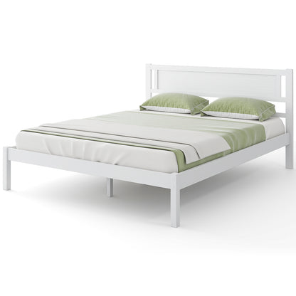 Twin/Full/Queen Size Wood Bed Frame with Headboard and Wooden Slats Support-Queen, White Simple Bed Frame at Gallery Canada