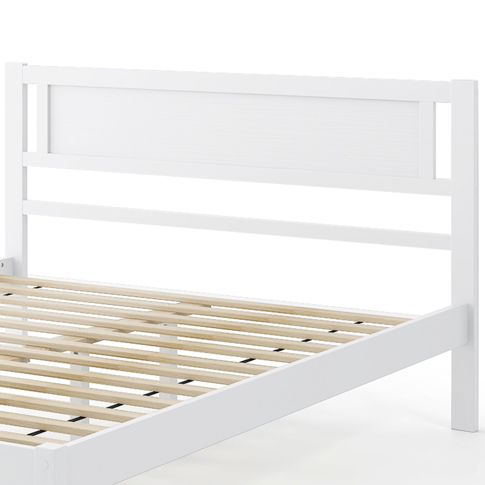 Twin/Full/Queen Size Wood Bed Frame with Headboard and Wooden Slats Support-Queen, White Simple Bed Frame at Gallery Canada