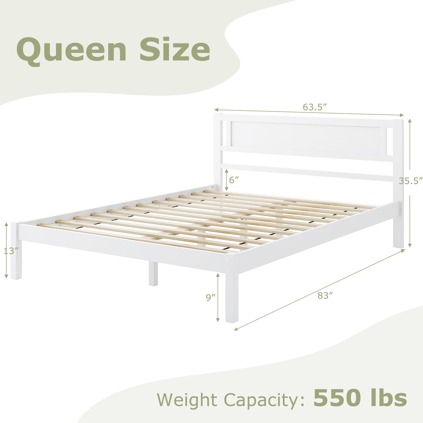 Twin/Full/Queen Size Wood Bed Frame with Headboard and Wooden Slats Support-Queen, White Simple Bed Frame at Gallery Canada